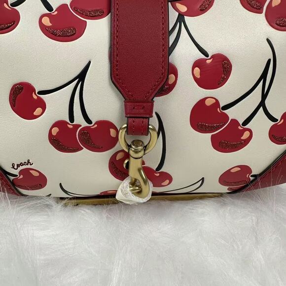 Coach Hamptons Hobo Shoulder Bag With Cherry Print Leather/Chalk CY936 NWT - Picture 2 of 10